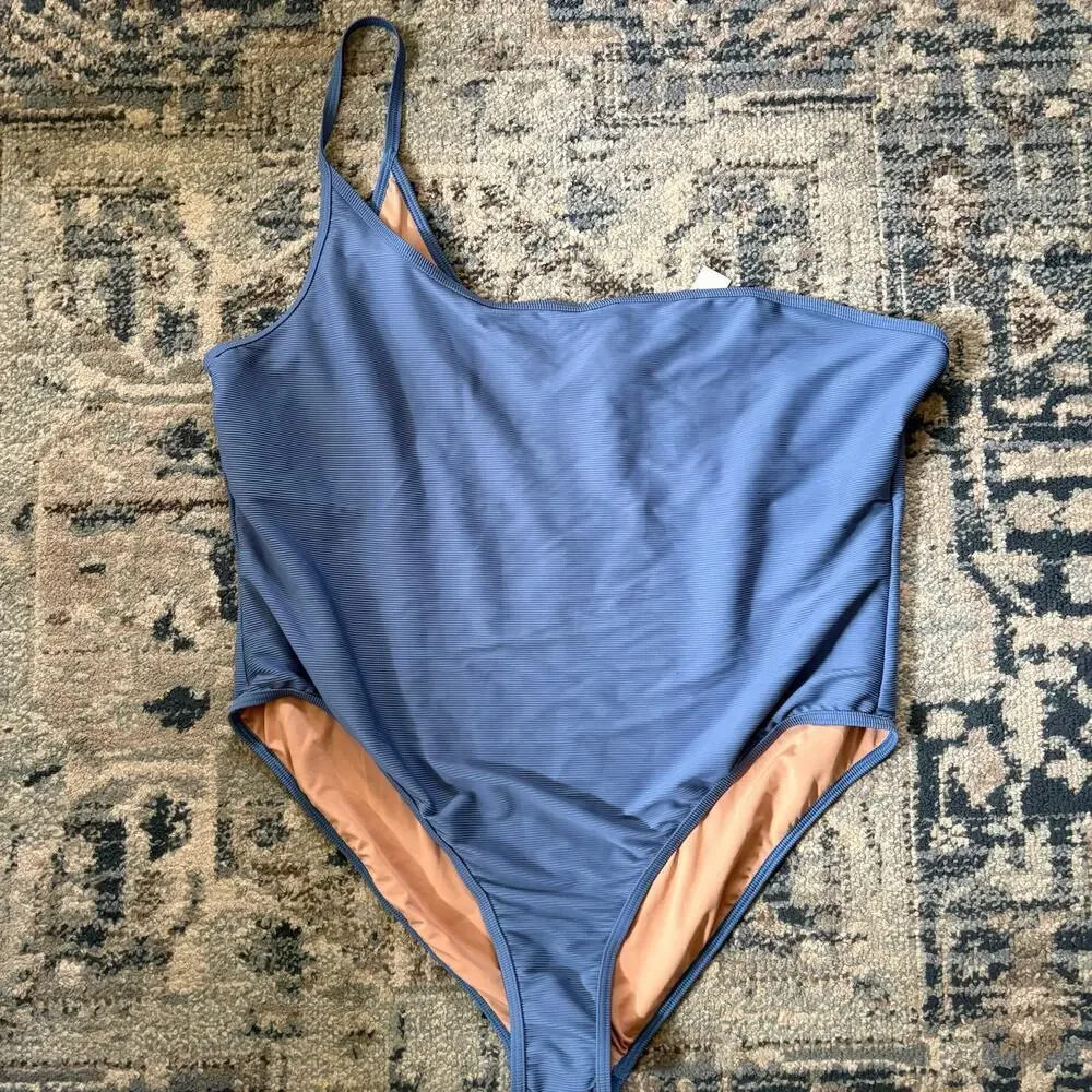 NWT J. Crew Ribbed One-Strap One-Piece Swimsuit in Retro Blue